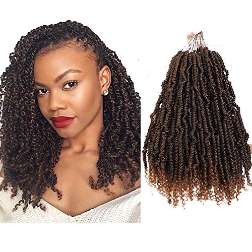 Passion Twist Hair -12 Inch Spring twist Hair Pre-twisted Passion Twist Crochet Hair Pre-looped Crochet Braids Hair for Black Women Passion Twists Braiding Hair Synthetic Hair Extensions (6Packs24Strands/Pack, T1B/30#)