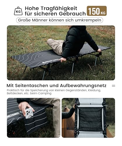 OneTigris SUPRANUBIS Feldbett klappbar 190×70 cm, tragbar Campingbett faltbar leicht, Klappbett Camping bis 150 kg für Zelt, Outdoor… – Ansicht 4