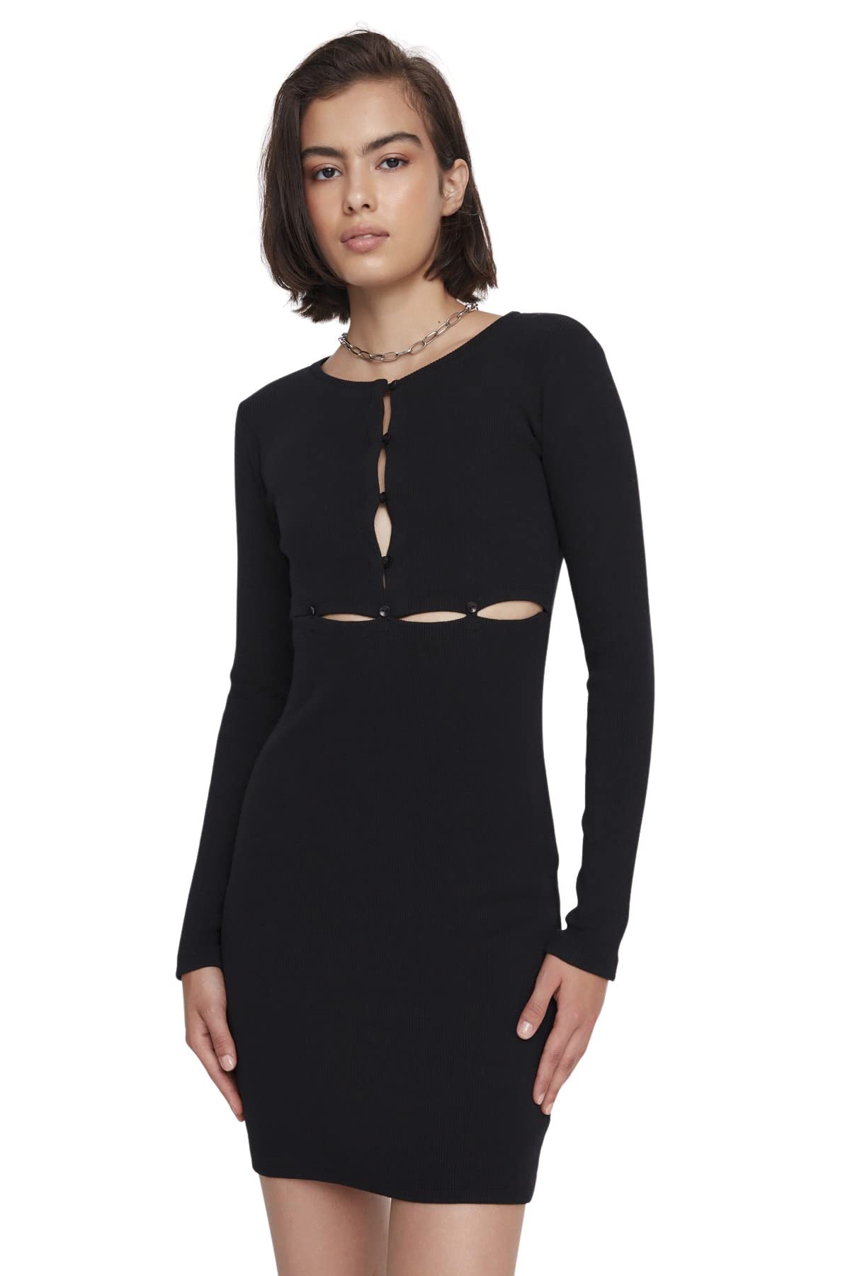 Trendyol Women Mini Bodycon Fitted Knit Dress Black