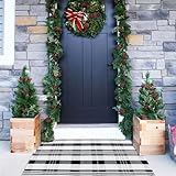 Fall Décor Plaid Rug, 2'4' x 3'7' Black&White Check Indoor/Outdoor Area Rug, Layering Rug for Hello/Welcome Doormat, Machine Washable Cotton Woven Rugs for Farmhouse Front Porch,Entryway