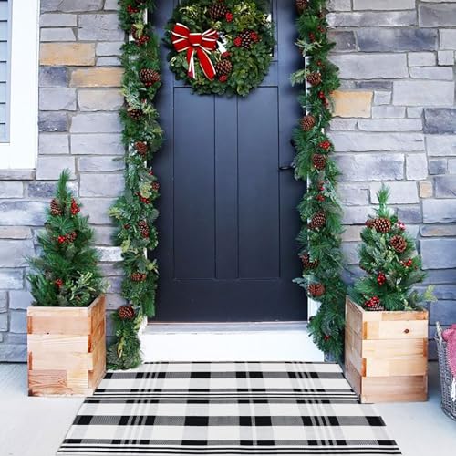 Fall Décor Plaid Rug, 2'4" x 3'7" Black&White Check Indoor/Outdoor