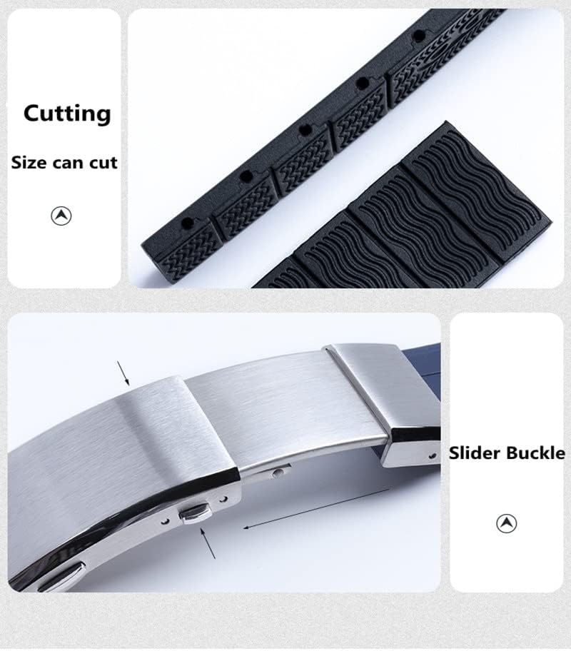 22mm Soft Rubber Silicone Watch Band Ocean Star Calibre 80 Folding Slider Buckle Watchband for Mido Strap Series Accessories (Color : Blue, Size : with Rose Buckle) image 5