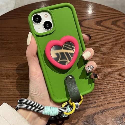Étui iPhone 13 Pro antichoc avec miroir dragonne blanc mignon amour cœur
