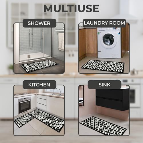 Image of MAXOSHINE Kitchen Mats for Floor Anti Slip Waterproof Feet Comfort Kitchen Runner Floor Mat Standing Desk Mat Floor Mats for Kitchen (120 * 40cm, 60 * 40cm) Set of 2 (Diamond-Black)