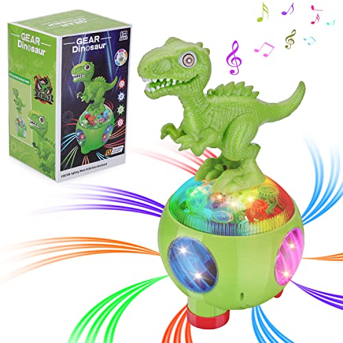 SWTOIPIG Dinosaurio Transparente, Juguete de Sonido, Juguete emisor de luz para Caminar eléctrico, con Base, Juguete de Desarrollo de Inteligencia Musical Cover