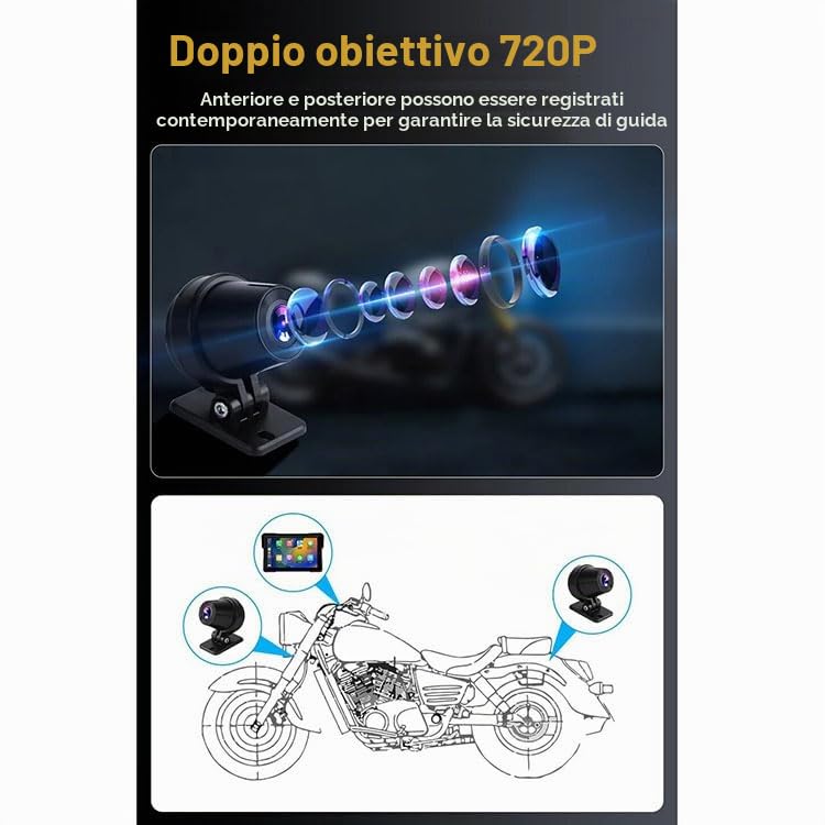 7 "IPS Touch Screen Portatile Carplay Screen per Moto Wireless Car Play & Android Auto Navigazione GPS Moto Navigazione GPS CarPlay (Player+DVR+TPMS)