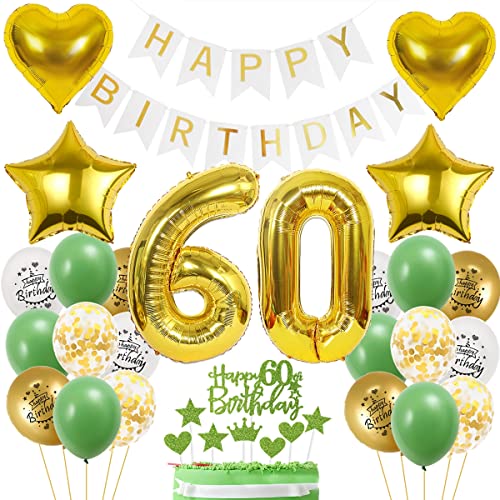 Decoración 60 Cumpleaños, Decoración Globos Mujer 60 Años Oro Verde, Decoración para Tartas 60 Años, Globos de cumpleaños 60 Años, 60 Años Decoracion Cumpleaños, Decoracion cumpleaños 60 Hombre Mujer