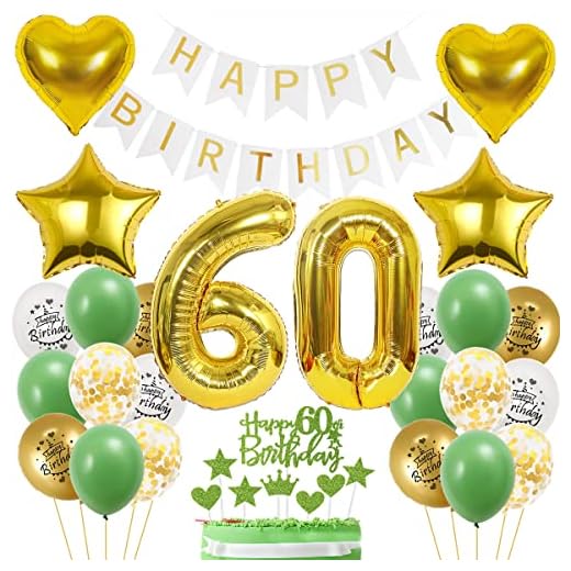 Decoración 60 Cumpleaños, Decoración Globos Mujer 60 Años Oro Verde, Decoración para Tartas 60 Años, Globos de cumpleaños 60 Años, 60 Años Decoracion Cumpleaños, Decoracion cumpleaños 60 Hombre Mujer
