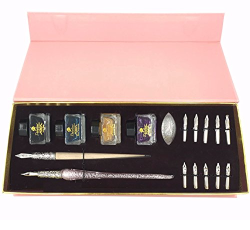 Daveliou 19-Piece Deluxe Calligraphy Set For Beginners And Professionals, Creates Clean And Smooth Lines, Calligraphy Kit Includes Pens, Inks, Nibs, And Case (Pink & Silver) #TOP3
