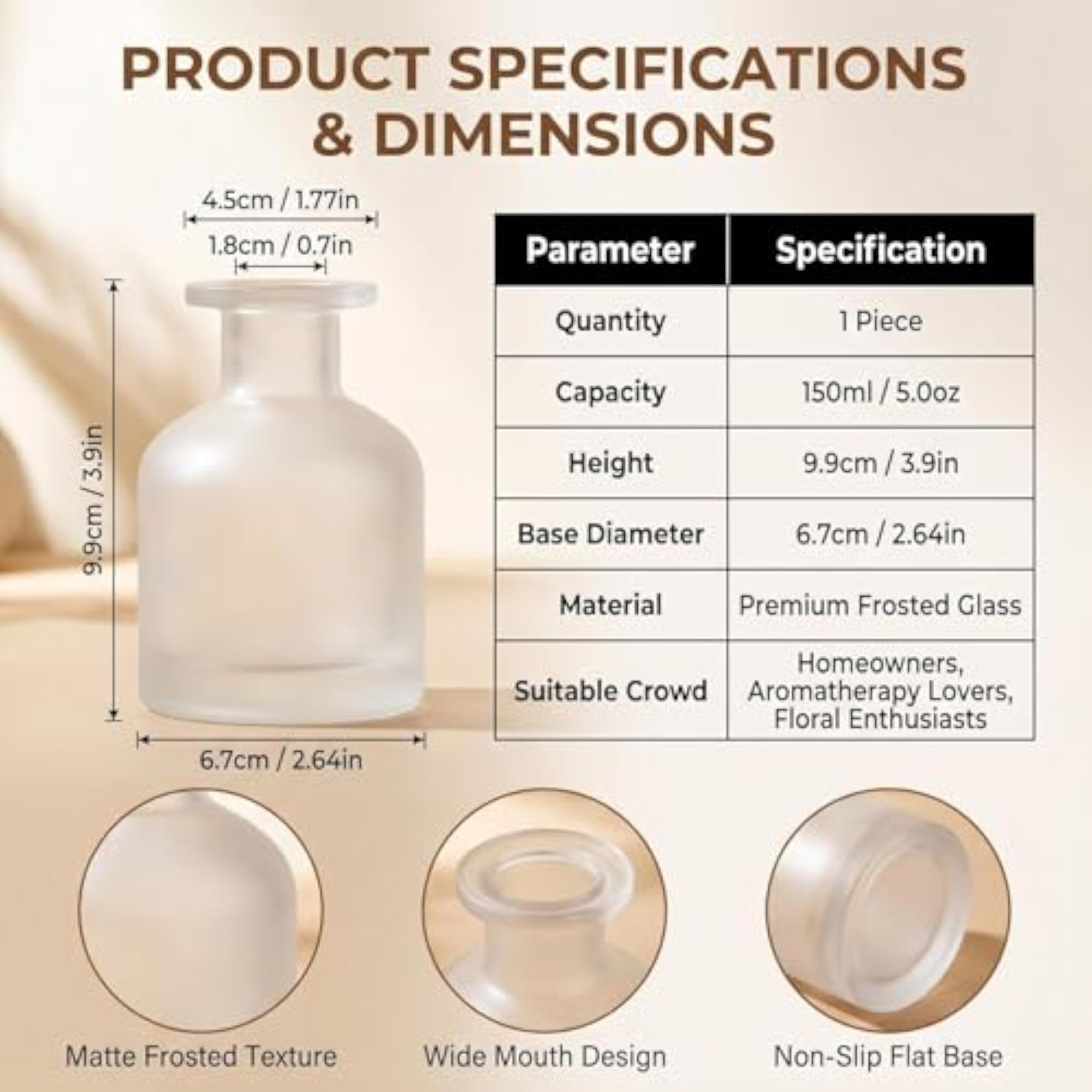 150ML White Frosted Glass Diffuser Bottle for Aromatherapy