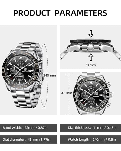 Image of BY BENYAR Amazon Men's Waterproof Date Sport Work Minimalist Classic Analog Chronograph Wristwatch with Leather Band ( Silver Black)