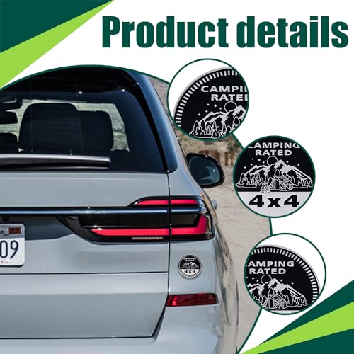 Image of Camping Badge Rated Car Emblem, 4 x 4 Metal Automotive Badge, 3D Metal Car Badges Round Emblem Decals, Car Exterior Emblems Badge Auto Decorations Compatible with Jeep Vehicles Trucks SUV RV