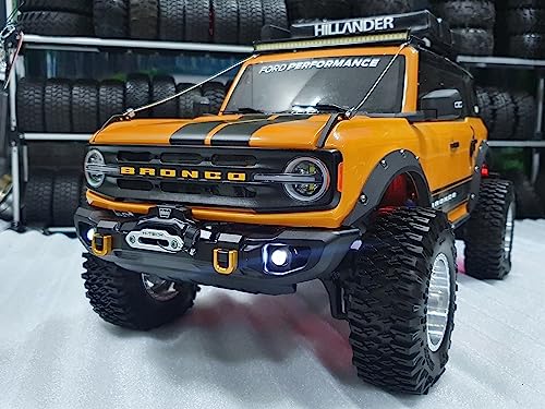 H-TECH RC CNC Aluminum Metal Face Bar Front Bumper & Winch & LED Kit for Traxxas TRX4 Ford New 2021 Bronco 1/10 Accessories (Gold)