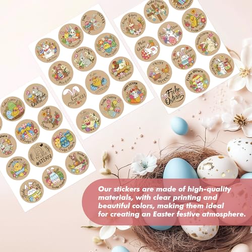 144 Aufkleber Ostern Deko, Osteraufkleber, Frohe Ostern Aufkleber, Hase Osterhasen Ostereier Selbstklebend Ostersticker, Rund Sticker für Ostereier, für Osterkarte Geschenke Osterdeko