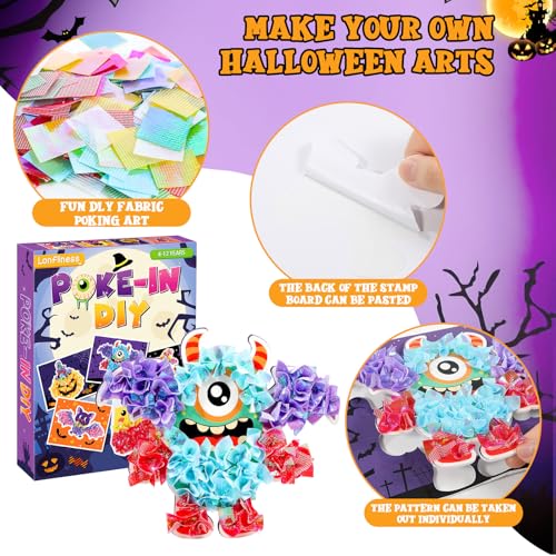Image of Lonfliness 8PCS Poke Craft Kit Halloween No-Mess Fabric Sewing Art Puzzle Puncture Painting Bat Pumpkin Ghost Halloween Creative Activity Game Birthday Party Favors