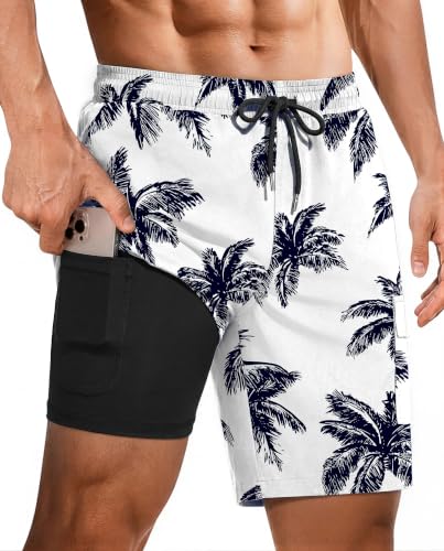 Ekouaer 9 Inch Mens Swim Trunks with Compression Liner 2 in 1 Board Shorts