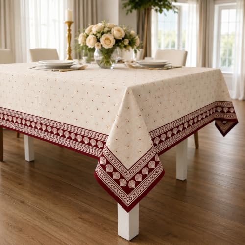 Image of STITCHNEST Cotton Slub Table Cover for 6 Seater Dining Table|54 x 78 Inches, Digitally Printed|Durable, Washable & Fade-Resistant Fabric