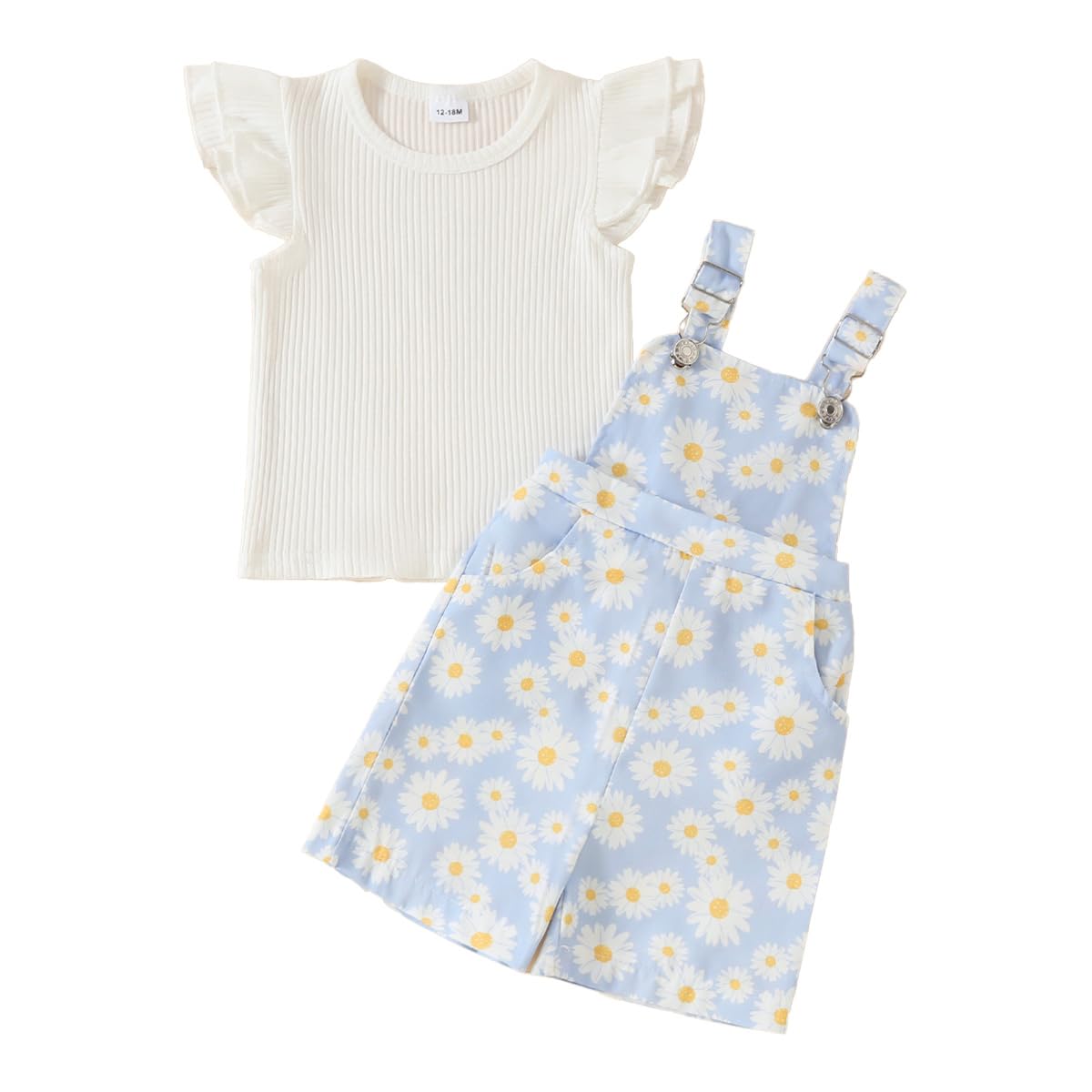 Vestito estivo per bambina, con maniche a volant + pantaloncini a margherite, grazioso set di vestiti per bambini
