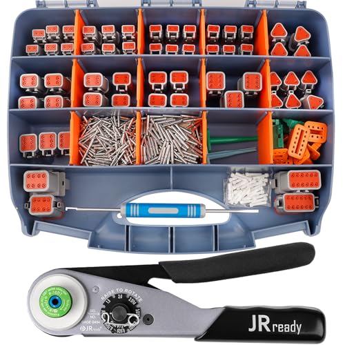 JRready ST6359 Deutsch Connector Kit, 2 3 4 6 8 12 Pin DT Connectors, Size 16 Solid Contacts 16-20AWG, Deutsch Crimp Tool, Deutsch Pin Removal Tool. Waterproof Automotive Electrical Connectors