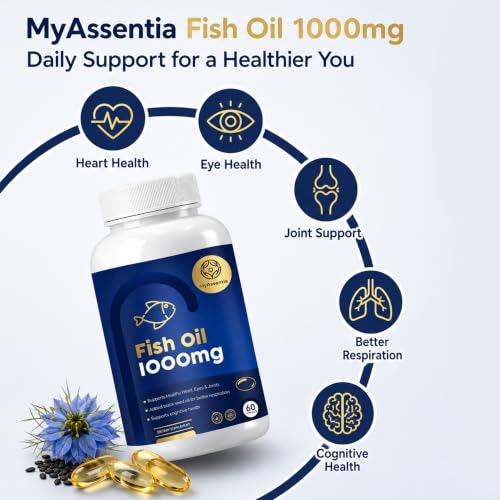 Image of Omega-3 Fish Oil 1000mg with EPA 180mg and DHA 120mg, Salmon Fish Oil Supplement for Heart Brain and Joint Health, High Purity Softgel Capsules for Daily Wellness Support, 60 Oval Capsules Pack of 1