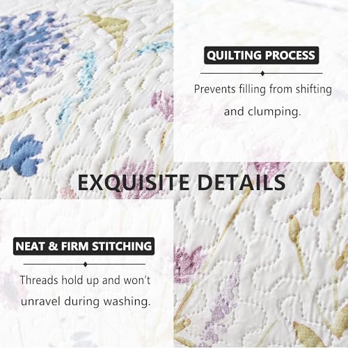 Image of Jarson 3 Pcs Floral Daybed Cover Set Twin Size Purple White Flower Sofa Cover Bedding Sets Double Side Bed Set for All Season Botanical Pattern Daybed Quilt Set with Pillow Shams