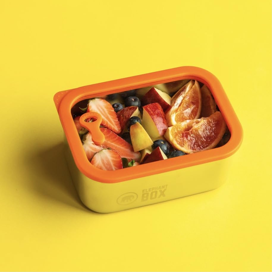Elephant Box Prep and Store Container - Leakproof Stainless Steel, Borosilicate Glass Lid, Microwave-Safe (Orange, 1 Litre) - Image 4