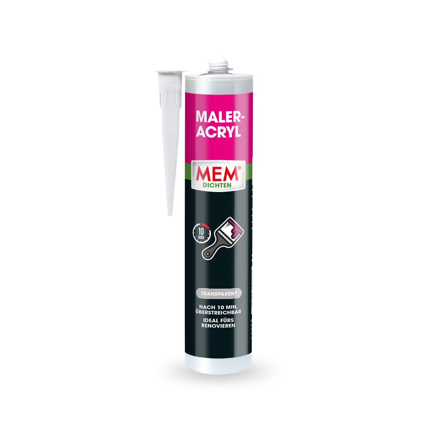 MEM Maler-Acryl, Für Renovierungsarbeiten und zum Abdichten, Innen und außen anwendbar, Überstreichbar, Überputzbar, Gebrauchsfertig, Lösemittelfrei, 300 ml Kartusche, Transparent
