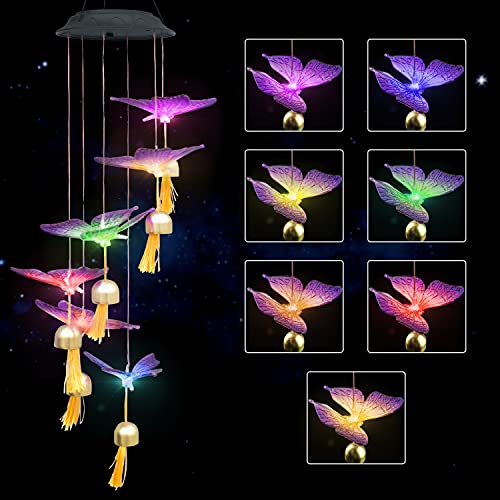 Evoio Solar Wind Chimes, Outdoor Butterfly Solar Wind Chimes, Color Changing LED Mobile Outside Wind Chime, Butterfly Decor Gifts, Valentine's Gifts for Mom, Women, Lover, Memorial Wind Chimes