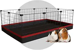 Cercado Aramado Pet Porquinho da Índia 60x90cm com Bandeja Higiênica Tapete Impermeável Fácil de Limpar Cercadinho Proteção (Tela Preta e Tapete Laranja)