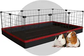 Cercado Aramado Pet Porquinho da Índia 60x90cm com Bandeja Higiênica Tapete Impermeável Fácil de Limpar Cercadinho Proteção (Tela Preta e Tapete Laranja)