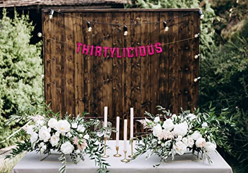 Image of Pre-Strung Thirtylicious Pink Glitter Banner - Funny 30th Birthday and Anniversary Decorations for Men and Women - Party Supplies and Gifts