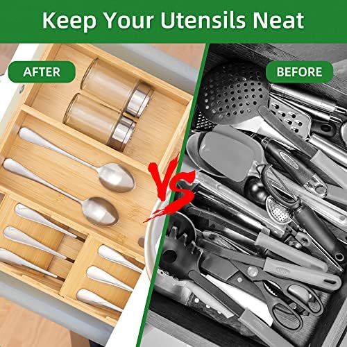 Fanwer Bamboo Cutlery Tray Organizer,Dining Room,Large Size Organiser for Knife, Forks and Cutlery,Office Supplies