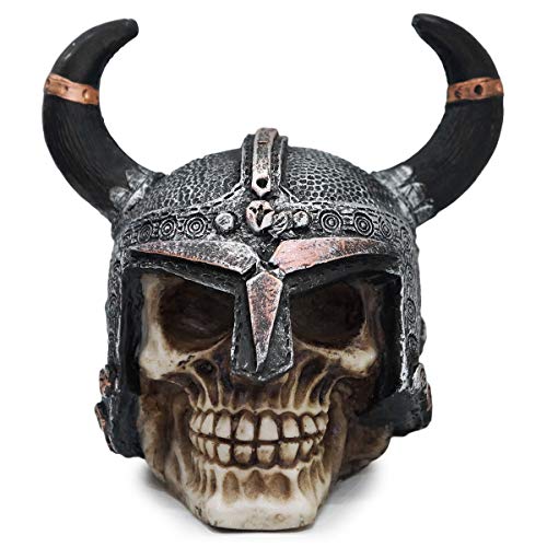 Crânio Guerreiro Viking Escultura Estátua Caveira de Resina