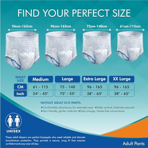 Image of Not Out Adult Diaper Pants, XL (Waist 38-65 inches | 96-165 cm) | Comfortable, Leak-Proof, Odour Control Incontinence Pants, Pack of 1, Count 10