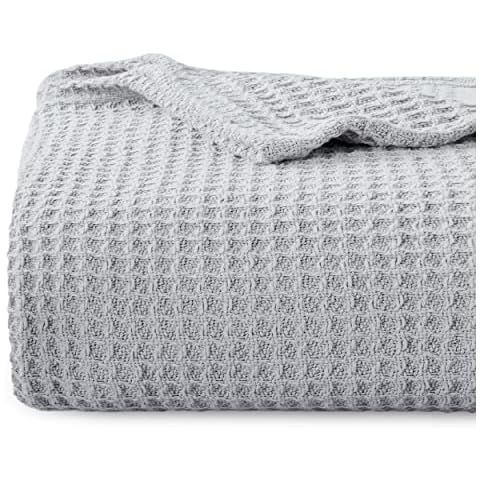 Bedsure Sofa Throw Blanket Grey - Cotton Waffle Throws for Sofa, Armchair, Bed and Couch, Single, 130x150cm Cover