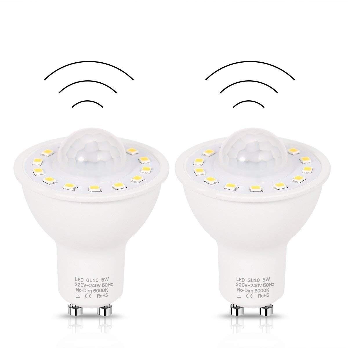 Glazzy Day White 6000K 2Pack Gu10 Pir Motion Light Sensor Led Bulbs 5W 50W Equivalent 500Lm For Stairs Garage Walkway Corridor (Color : Size : 5W)