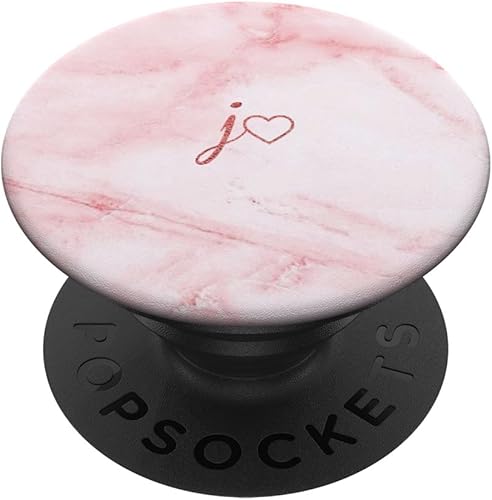 Letra inicial roja J corazón minimalista rosa blanco PopSockets PopGrip agarre intercambiable para teléfonos y tabletas