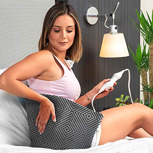 Cure Choice Large Electric Heating Pad for Back Pain Relief + Storage Pouch, Ultra Soft 12"x24" Heating pad for Muscle Cramps - Heated Pad with Adjustable Temperature Settings (Stone Grey)