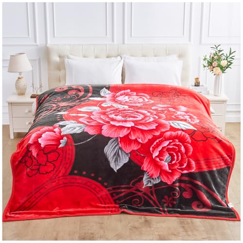 GC GAVENO CAVAILIA Manta Floral Pesada de 2 Capas – Manta Reversible con Peso de Rosa roja de 7 kg – Manta de Cama Grande tamaño King para Dormir Profundo (200 x 240 cm) – Manta Extra Suave y cálida