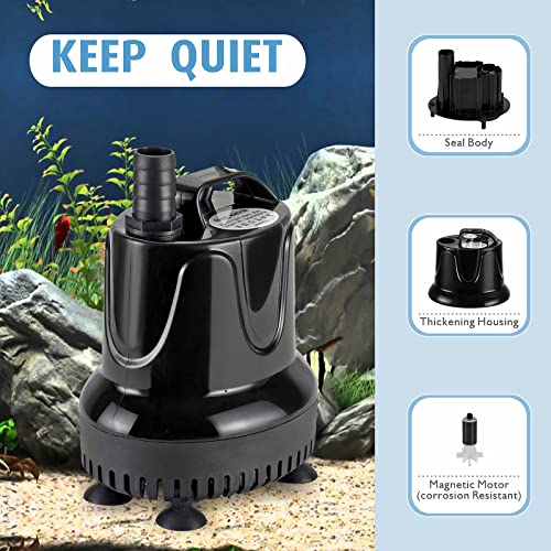 hygger Hygger Mini Wasserpumpe, 1500L/H 40W Ultra Leise Aquarium Tauchpumpe Springbrunnen Pumpe mit 3 Düsen, für Teich, Brunnen, Aquarium, Garten - Detailansicht 2 | Tages Deals