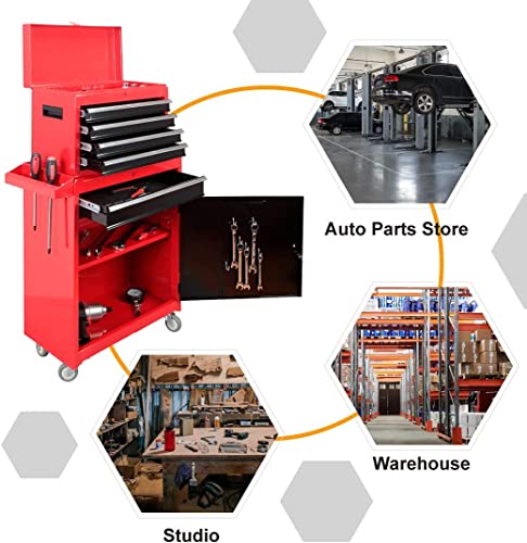 Tce Torin Rolling Garage Workshop Organizer: Detachable 4 Drawer Tool Chest With Large Storage Cabinet And Adjustable Shelf, 20.3" L X 11" W X 40.4" H, Red/Black #TOP6