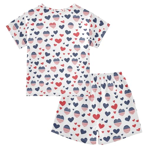 July 4th Independence Day Heart Pajama Set Pajamas Sleepwear Nightwear Loungewear Clothes Set B04045832