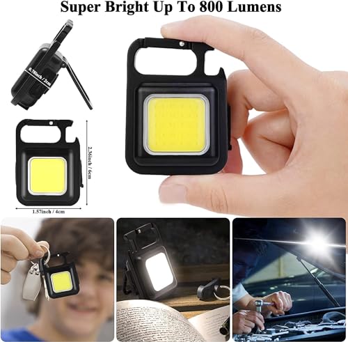 Image of K D Pack of 02 Keychain COB LED Flashlight Rechargeable | 800 Lumens Mini Torch with Magnet, Bottle Opener & 3 Lighting Modes | Portable Emergency Light with Type-C Charging