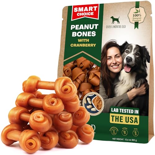 Image of Beloved Pets Dog Treats Peanut Butter Bones with Cranberry & Rawhide Free Chew 10.6 Oz - Pet Natural Mini & Big Snacks Healthy Collagen & Bulk Best Chews for Small & Large Dogs - Made for USA