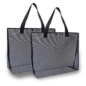 2Pack Large lightweight Simple Mesh Beach Tote Bag With snap Button Reusable Pool Bag for Outdoor Travel Shopping Gym