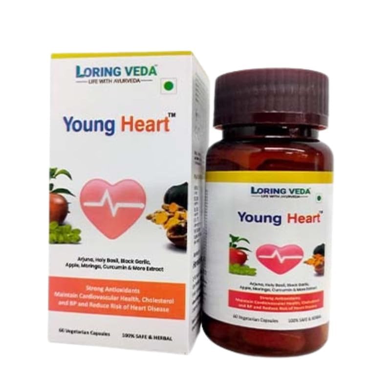 LORINGVEDA® Young Heart capsule, Complete 3 Month Combo Pack, Vegetarian Capsule Natural and Ayurvedic & Herbal | Arjuna Bark,Moringa,Catnip & More Then 25 Extract.(3 Bottle, 180 capsules)