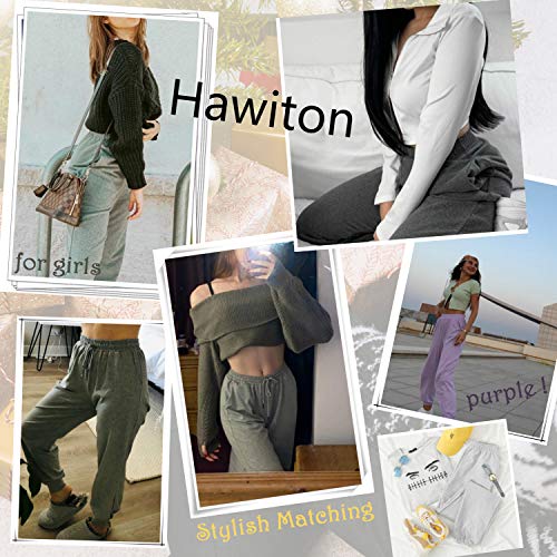 Hawiton Women Active Pants Drawstring Yoga Jogger Workout Sportwear Sweatpants with Pockets (All-Light Grey, L)