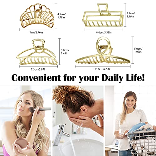 Belicoo 4 Pack Large Hair Claw Clips, Gold Claw Hair Clips For Women Thick Hair, Non-Slip Hair Catch Metal Hair Clips Hair Accessories For Women And Girls (Golden) #TOP3