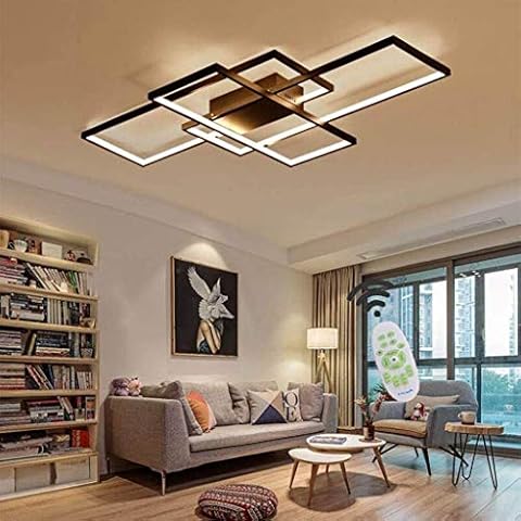LED Ceiling Light Modern Living Room Light Chandelier Dimmable Creative Rectangle Acrylic Design Lamp Ceiling Fixture Illumination Living Room Bedroom Lighting [Energy Class A++ ],Black,Ø105CM/65W Cover