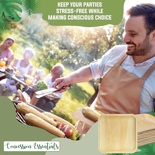 8 Inch Square Palm Leaf Dessert Plates -Bamboo Plates for Appetizers - Compostable and Eco-Friendly- Pack of 100ct by Concession Essentials - Image 5